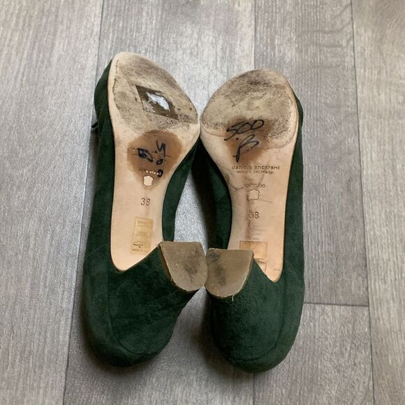 Daniele Ancarani Suede Leather Bow Tie Kelly Green Block Heel Round‎ Toe Shoes - Picture 8 of 9